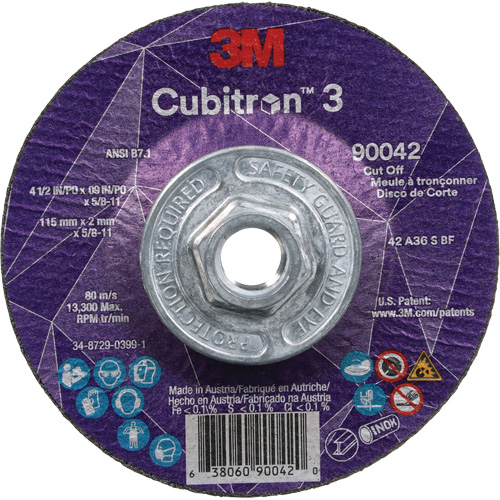 Cubitron 3 Cut-Off Wheel, 4-1/2" x 0.09", 5/8"-11 Arbor, Type T27, Ceramic, 13300 RPM Planification Entrepots Molloy