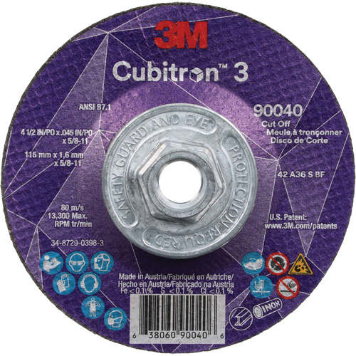 Cubitron 3 Cut-Off Wheel, 4-1/2" x 0.045", 5/8"-11 Arbor, Type T27, Ceramic, 13300 RPM Planification Entrepots Molloy