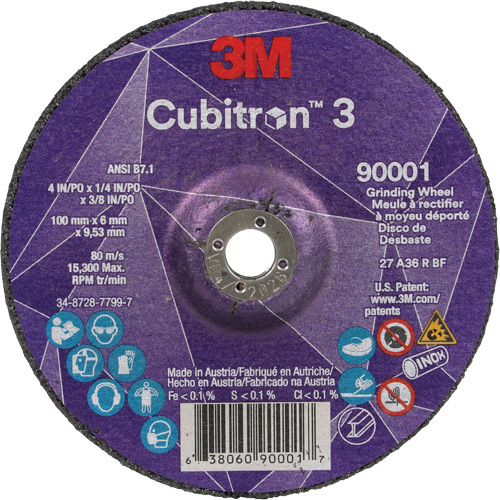 Meule a moyeu d&eacute;port&eacute; Cubitron 3, 4" x 1/4", Arbre 3/8", C&eacute;ramique, Type T27 Planification Entrepots Molloy