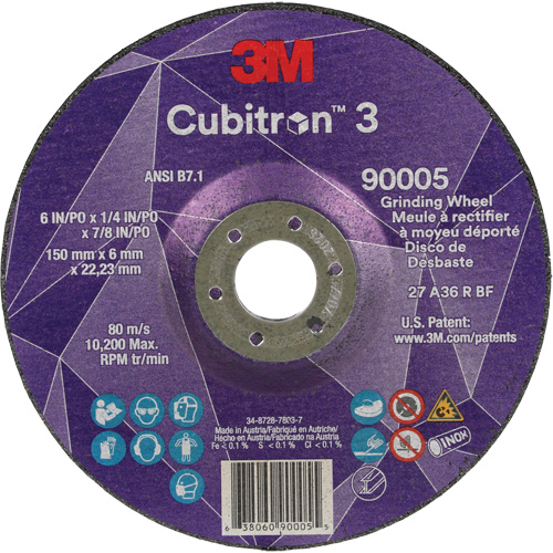 Meule a moyeu d&eacute;port&eacute; Cubitron 3, 6" x 1/4", Arbre 7/8", C&eacute;ramique, Type T27 Planification Entrepots Molloy