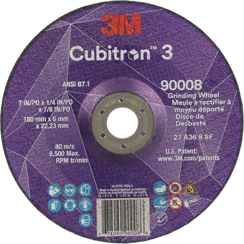 Meule a moyeu d&eacute;port&eacute; Cubitron 3, 7" x 1/4", Arbre 7/8", C&eacute;ramique, Type T27 Planification Entrepots Molloy