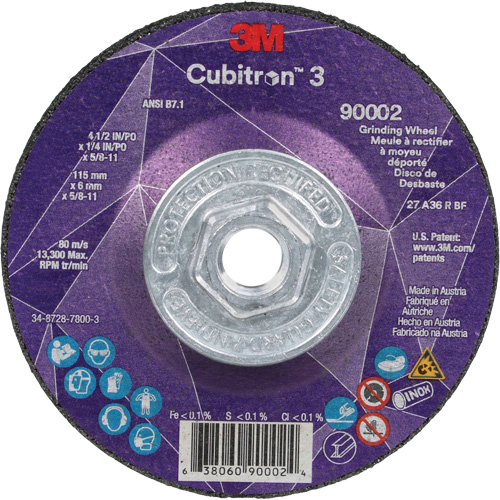 Meule a moyeu d&eacute;port&eacute; Cubitron 3, 4-1/2" x 1/4", Arbre 5/8"-11, C&eacute;ramique, Type T27 Planification Entrepots Molloy