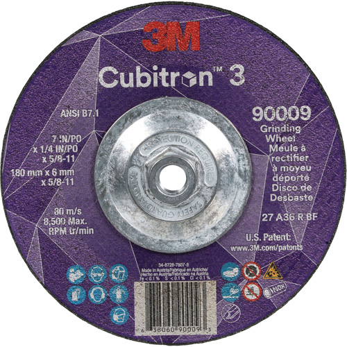 Meule a moyeu d&eacute;port&eacute; Cubitron 3, 7" x 1/4", Arbre 5/8"-11, C&eacute;ramique, Type T27 Planification Entrepots Molloy