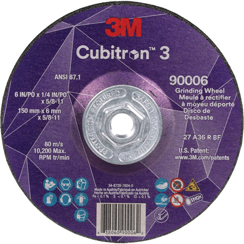 Cubitron 3 meule a moyeu d&eacute;port&eacute;, 6" x 0,25", Arbre 5/8"-11, C&eacute;ramique, Type T27 Planification Entrepots Molloy