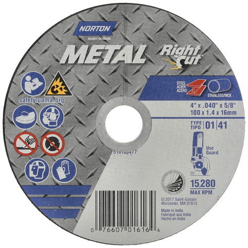 Metal RightCut Right Angle Cut-Off Wheel, 4-1/2" x 0.04", 7/8" Arbor, Type 01/41, Aluminum Oxide, 13580 RPM Planification Entrepots Molloy