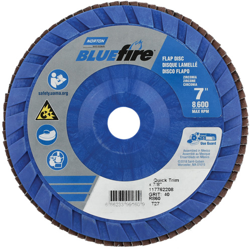 Disque &agrave; lamelles &agrave; garnissage rapide BueFire, 7" x 7/8", Type 27, Grain 40, Alumine de zirconium Planification Entrepots Molloy