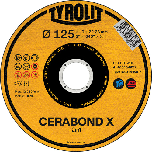 Cerabond X Cut-Off Wheel, 5" x 0.04", 7/8" Arbor, Ceramic Planification Entrepots Molloy