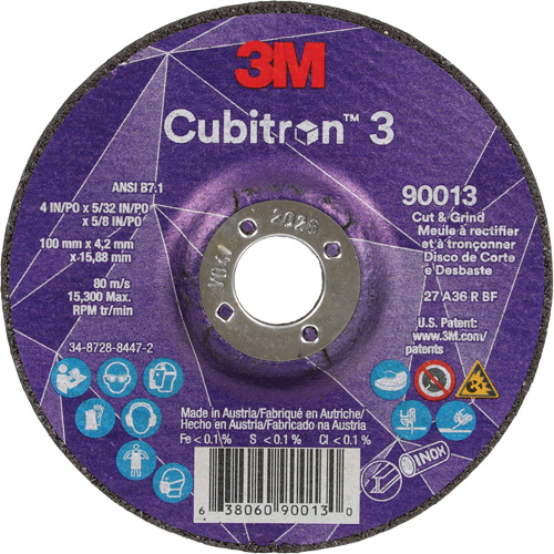 Cubitron 3 Cut & Grind Wheel, 4" x 39/250", 5/8" Arbor, Type 27, 36 Grit, Ceramic Planification Entrepots Molloy