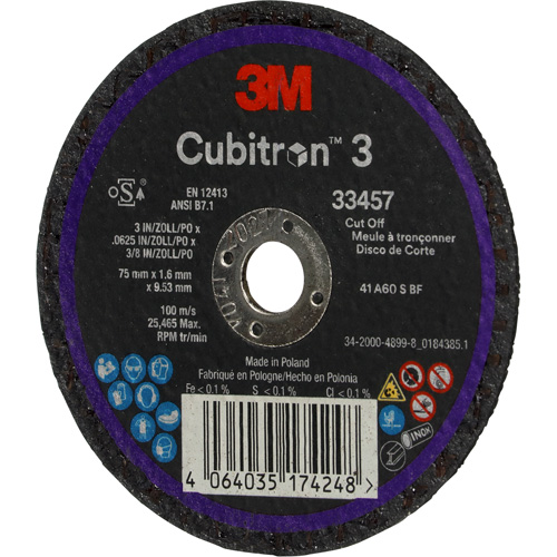 Cubitron 3 Cut-Off Wheel, 3" x 0.063", 3/8" Arbor, Ceramic Planification Entrepots Molloy