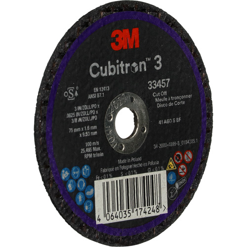 Cubitron 3 Cut-Off Wheel, 3" x 0.063", 3/8" Arbor, Ceramic Planification Entrepots Molloy