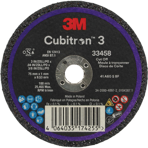 Meule &agrave; tronçonner Cubitron 3, 3" x 0,039", Arbre de 3/8", C&eacute;ramique Planification Entrepots Molloy