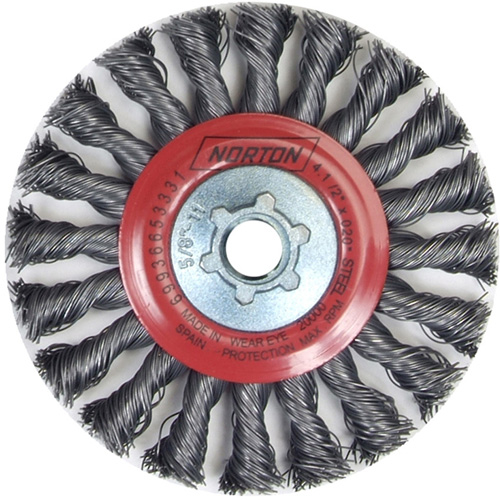Full Cable Twist Wire Wheel, 4" Dia., 0.02" Fill, 5/8"-11 Arbor, Steel Planification Entrepots Molloy