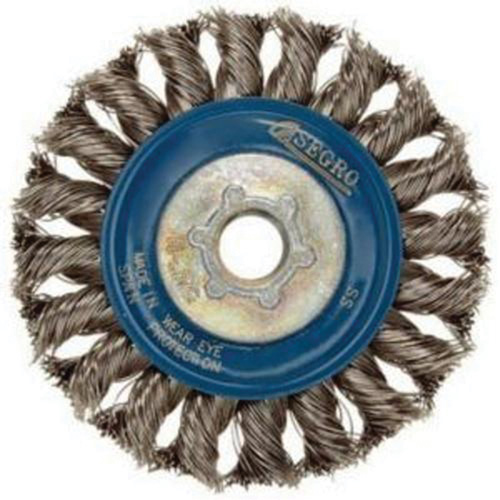 Full Cable Twist Wire Wheel, 5" Dia., 0.02" Fill, 5/8"-11 Arbor, Stainless Steel Planification Entrepots Molloy