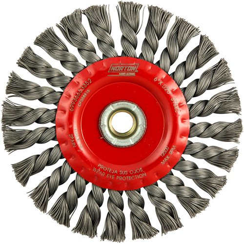 Full Cable Twist Wire Wheel, 6" Dia., 0.023" Fill, 5/8"-11 Arbor, Steel Planification Entrepots Molloy