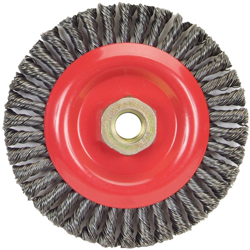 Brosse &agrave; fils nou&eacute;s pour cordons de soudure pour meuleuse angulaire, Dia. 5", Fils 0,02", Arbre 5/8"-11, Acier Planification Entrepots Molloy