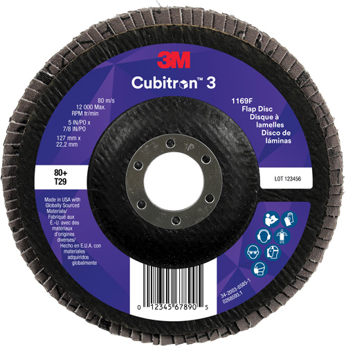 Cubitron 3 Conical  Flap Disc 1169F, 5" x 7/8", Type T29, 80+ Grit, Ceramic Planification Entrepots Molloy