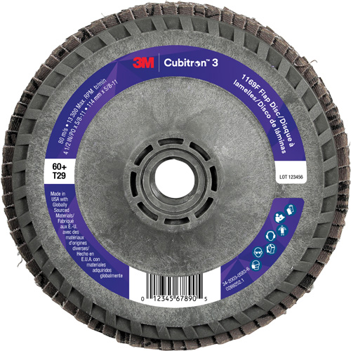 Disque &agrave; lamelles conique 1169F Cubitron 3 &agrave; changement rapide, 4-1/2" x 5/8"-11, Type T29, Grain 60+, C&eacute;ramique Planification Entrepots Molloy
