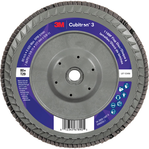 Disque &agrave; lamelles plate 1169F Cubitron 3, 7" x 5/8"-11, Type T29, Grain 80+, C&eacute;ramique Planification Entrepots Molloy