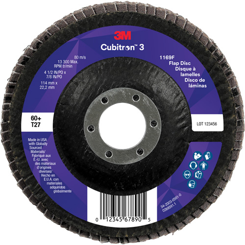 Cubitron 3 Flat Flap Disc 1169F, 4-1/2" x 7/8", Type T27, 60+ Grit, Ceramic Planification Entrepots Molloy