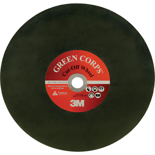 Green Corps Cut Off Wheel, 13-9/10" x 0.118", 1" Arbor, Ceramic, 20000 RPM Planification Entrepots Molloy