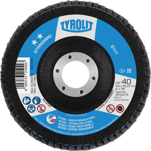 ZA 40 - B425 Standard 2-in-1 Flap Disc, 5" x 7/8", Type 27A, 40 Grit, Zirconia Alumina Planification Entrepots Molloy