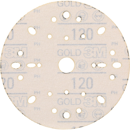 Hookit Gold Abrasive Disc, 6" Dia., 120 Grit, Aluminum Oxide, C-Weight Planification Entrepots Molloy