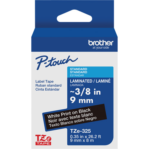 P-touch&reg; Labeling Systems, 9 mm x 314.96" or 8 m, White on Black Planification Entrepots Molloy