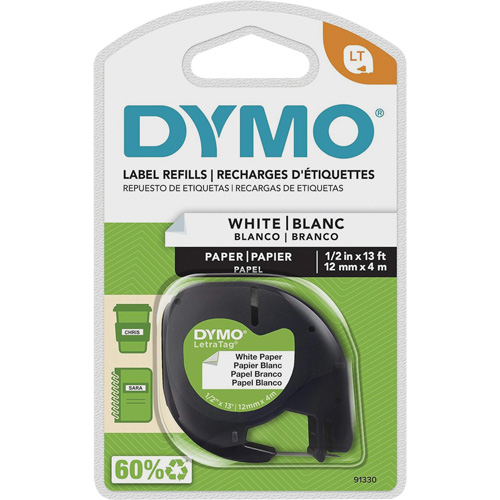 &eacute;tiquettes pour &eacute;tiqueteuse LetraTag Plus LT-100H, 12 mm x 13', Noir sur blanc Planification Entrepots Molloy