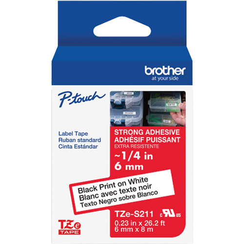 Extra-Strength Laminated Tape for P-Touch Label Makers, 6 mm x 8 m, Black on White Planification Entrepots Molloy