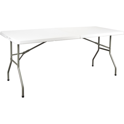 Table se pliant en deux, Rectangulaire, 72" l x 30" la, Poly&eacute;thyl&egrave;ne, Blanc Planification Entrepots Molloy