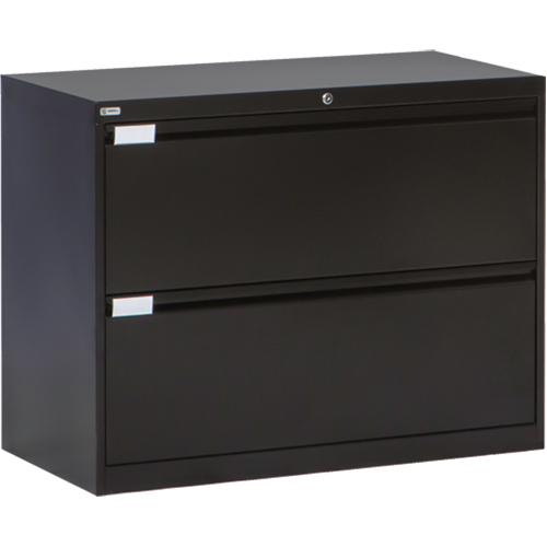 Lateral Filing Cabinet, Steel, 2 Drawers, 36" W x 18" D x 27-7/8" H, Black Planification Entrepots Molloy