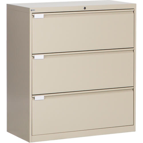 Classeur lat&eacute;ral, Acier, 3 tiroirs, 36" la x 18" p x 40-1/16" h, Beige Planification Entrepots Molloy