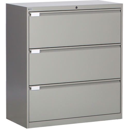 Classeur lat&eacute;ral, Acier, 3 tiroirs, 36" la x 18" p x 40-1/16" h, Gris Planification Entrepots Molloy