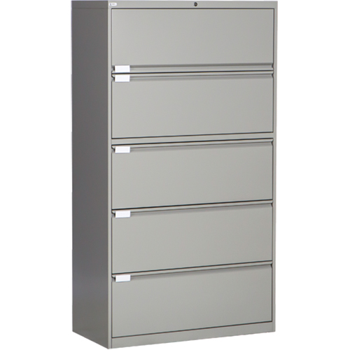 Classeur lat&eacute;ral, Acier, 5 tiroirs, 36" la x 18" p x 65-1/2" h, Gris Planification Entrepots Molloy