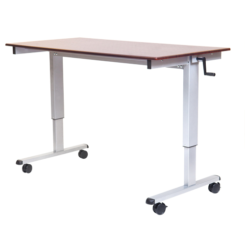 Adjustable Stand-Up Workstations, Stand-Alone Desk, 48-1/2" H x 48" W x 32-1/2" D, Walnut Planification Entrepots Molloy