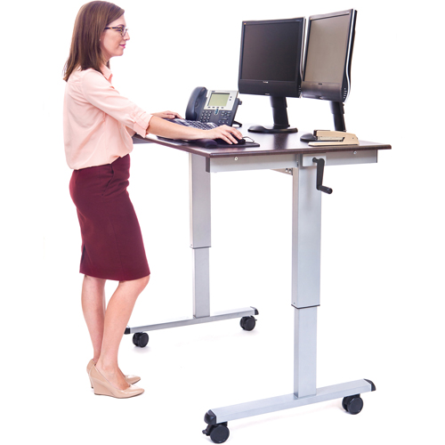 Adjustable Stand-Up Workstations, Stand-Alone Desk, 48-1/2" H x 48" W x 32-1/2" D, Walnut Planification Entrepots Molloy