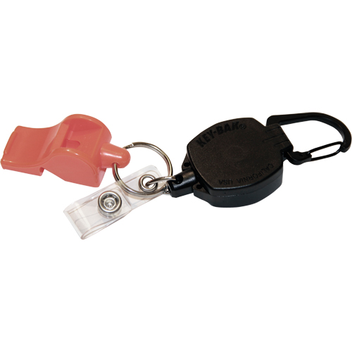 Self Retracting ID Badge and Key Reel with Whistle, Zinc Alloy Metal, 24" Cable, Carabiner Attachment Planification Entrepots Molloy