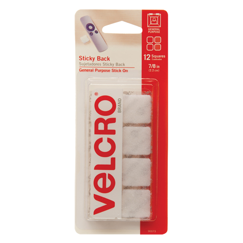 Fastener Squares, Hook & Loop, 7/8" Dia., Adhesive, White Planification Entrepots Molloy