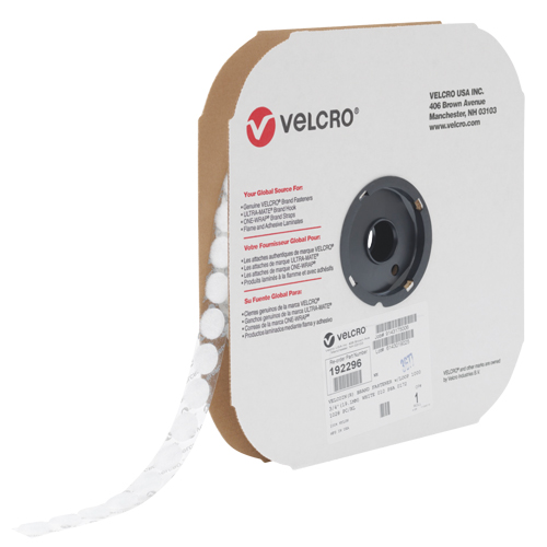 Velcoin&reg; Fastener, Loop, 3/4" Dia., Adhesive, White Planification Entrepots Molloy