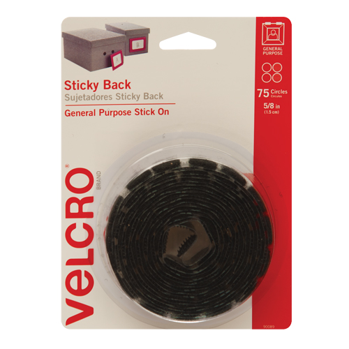 Fastener Coins, Hook & Loop, 5/8" Dia., Adhesive, Black Planification Entrepots Molloy