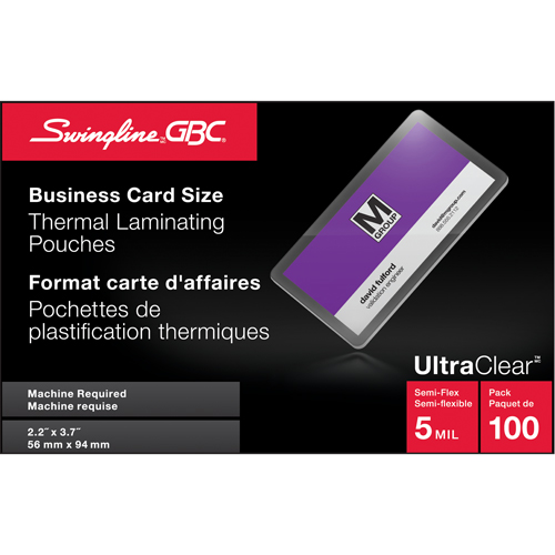 Pochettes lamin&eacute;es pour cartes d'affaires Swingline UltraClear Planification Entrepots Molloy