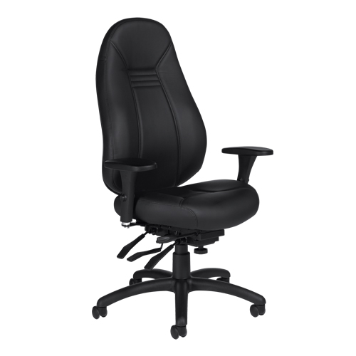High Back Comfort Chair, Leather, Black, 300 lbs. Capacity Planification Entrepots Molloy