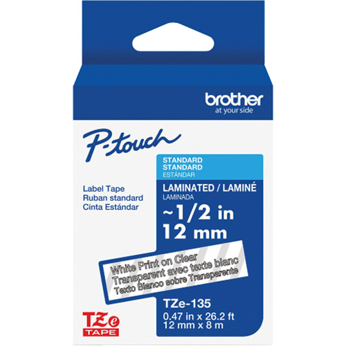 Laminated Tape for P-Touch&reg;, 12 mm x 8 m, White on Clear Planification Entrepots Molloy