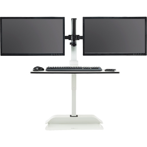 Soar Sit/Stand Electric Desk with Dual Monitor Arm, Desktop Unit, 37-1/4" H x 27-3/4" W x 22" D, White Planification Entrepots Molloy