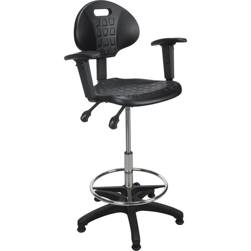 Tabouret ergonomique robuste avec accoudoirs r&eacute;glables, Stationnaire, Ajustable, 39" - 48", Polyur&eacute;thane Si&egrave;ge, Noir Planification Entrepots Molloy