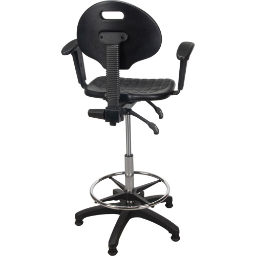 Tabouret ergonomique robuste avec accoudoirs r&eacute;glables, Stationnaire, Ajustable, 39" - 48", Polyur&eacute;thane Si&egrave;ge, Noir Planification Entrepots Molloy