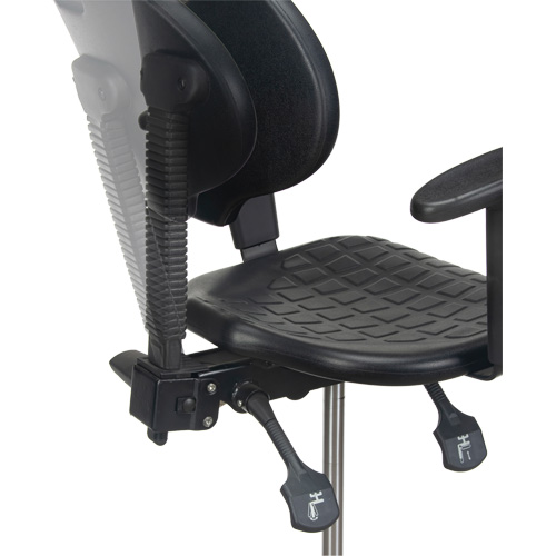 Tabouret ergonomique robuste avec accoudoirs r&eacute;glables et roulettes en nylon, Mobile, Ajustable, 39" - 48", Polyur&eacute;thane Si&egrave;ge, Noir Planification Entrepots Molloy