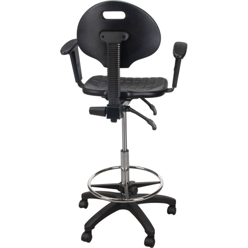 Tabouret ergonomique robuste avec accoudoirs r&eacute;glables et roulettes en nylon, Mobile, Ajustable, 39" - 48", Polyur&eacute;thane Si&egrave;ge, Noir Planification Entrepots Molloy