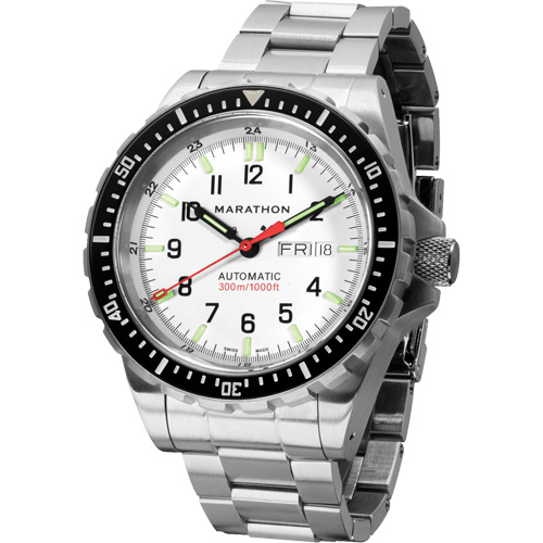 Tr&egrave;s grande montre automatique &eacute;dition arctique avec jour/date avec bracelet en acier inoxydable, Num&eacute;rique, &agrave; piles, 46 mm, Argent Planification Entrepots Molloy