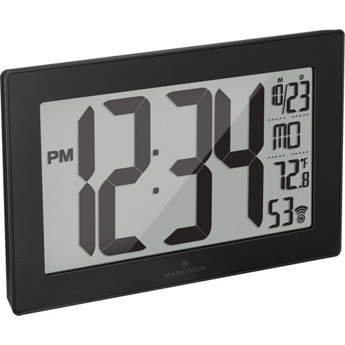 Self-Setting & Self-Adjusting Wall Clock with Stand, Digital, Battery Operated, Black Planification Entrepots Molloy